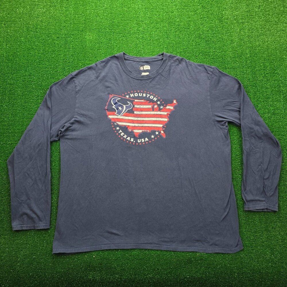 Houston‎ Texans Tshirt Mens 2XL Blue Long Sleeve NFL Football Sports Casual